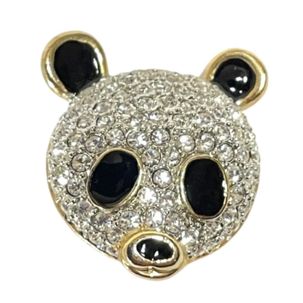 La Scala gold plated panda brooch w/ Swarovski crystals and black enamel.